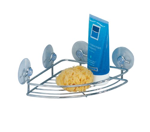 Wenko 3309100 Eckablage Reggio - Saugnapf-Befestigung, Chrom, 26.5 x 6.5 x 15.5 cm