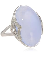 Sterling Silver Oval Blue Chalcedony and Diamond-Accented Ring, Size 7