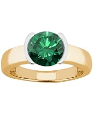 0.80 Ct Round Green SI1/SI2 Diamond 18K Yellow Gold Ring