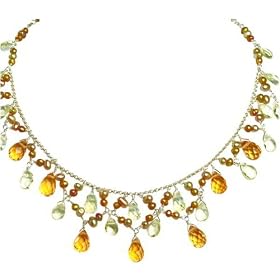 Sterling Silver Crystal Golden Freshwater Cultured Irregular Pearl Citrine... by