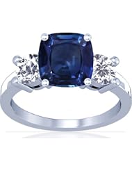 Platinum Cushion Cut Blue Sapphire Three Stone Ring (GIA Certificate)