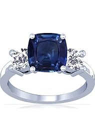 14K White Gold Cushion Cut Blue Sapphire Three Stone Ring (GIA Certificate)