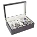 Vintage Dark Walnut Wood Watch Case Display Storage Box With Glass Viewing Top Holds 10+ Watches Adjustable Soft Pillows and High Clearance for Larger Watches-Vintage Series II