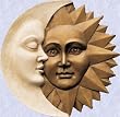Celestial Sun Moon statue Greenman Harmony sculpture