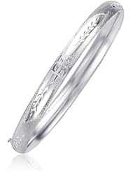 Classic Floral Carved Bangle in 14K White Gold (5.0mm)