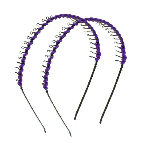 uxcell 2 Pcs Purple Nylon Cord Twine Black Metal Twist Loop Teeth Hair Hoop