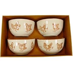 Roosters and Hens Boxed Gift Set of 4 Caf&eacute; au Lait Bowls