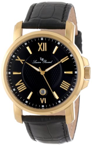 Lucien Piccard Men's LP-12358-YG-01 Cilindro Black Textured Dial Black Leather Watch
