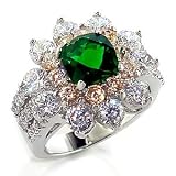 Rhodium Plated brass Ring with Emerald Colored CZ