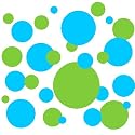 Set of 130 Sky Blue and Lime Green Polka Dots Circles Wall Decor Graphic Vinyl Lettering Mural Decal Stickers Kit Peel and Stick Appliques