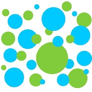 Set of 130 Sky Blue and Lime Green Polka Dots Circles Wall Decor Graphic Vinyl Lettering Mural Decal Stickers Kit Peel and Stick Appliques