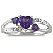 7/8ct Triple Heart Shaped Amethyst and Diamond Ring in Sterling Silver