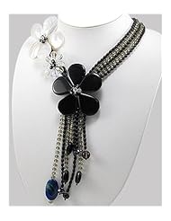 Flower Black Agate Necklace In 92.5 Sterling Silver