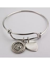 Small Bangle Bracelet with St. Michael Medal & Engravable Heart