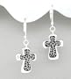 Fancy Filigree Cross Antiqued Silver Dangle Earrings (00)