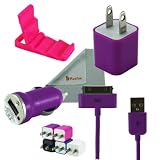 Rasfox Purple Tiny Home Power Adapter, Car Charger & USB Cable For Apple iPhone 4S 4 3GS 3G, iPod Touch 1/2/3/4/5 ,Nano, Video, Classic and more