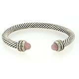 Sterling Silver with Rose Quartz CZ Cable Bangle
