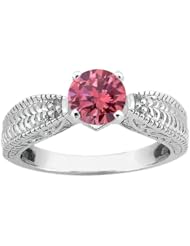 0.90 Ct Round Pink VS2/SI1 Diamond 18K White Gold Ring