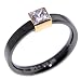 Jewelry : Steel-Jewelry: Black Ion Plated Stainless Steel & 14 Karat Yellow Gold Bezel Set with Princess cut Signity Cubic Zirconia