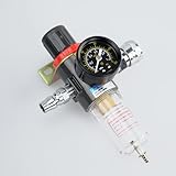 圧縮調節と水分除去に！レギュレーター付きエアーフィルター1/4オスメスカプラー各１個付