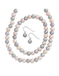 SS 7-8mm Pink/Grey FW Cult. Potato Pearl 3pc Necklace/Bracelet/Earring Set