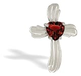 14K White Gold Genuine Heart Garnet Cross Pendant