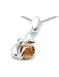 Original Star K (tm) Round 6mm Simulated Imperial Yellow Topaz Cat Pendant in 925 Sterling Silver