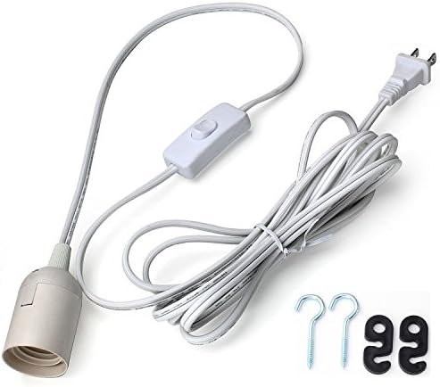 SANSUN Extension Hanging Lantern Cord Cable 19Ft with E26/E27 Socket and UL Listed On/Off Button + Hooks + 2-Prong US AC Power Plugs - Pendant Lighting Bulb Lamp in Kitchen, Bedroom, Bathroom