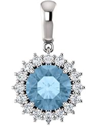 14K White Gold 8.00mm Round Cut Sky Blue Topaz and Diamond Pendant -- LIFETIME WARRANTY