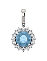 10K White Gold 8.00mm Round Cut Sky Blue Topaz and Diamond Pendant -- LIFETIME WARRANTY