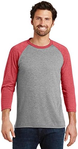 Threaded Sports Men's Baseball Crew Neck Cotton 3/4 Sleeve Essential Raglan T-Shirts Grey/Red M