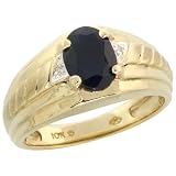 10k Gold Brushed Center Mens Stone Ring, w  2.25 Total Carat Oval Cut (9x7mm) Blue Sapphire Stone...
