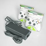 Replacement Power Supply Brick Adapter Cord and 2 Wireless Controllers for Microsoft XBox 360