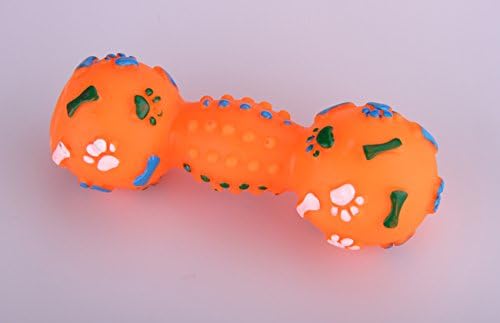 Orange Bone Dumbell Chewy &amp; Squeaky Play Toy for Pet Dog Puppy Cat Fetch or Toss