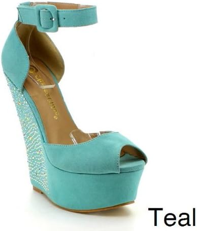 BE INTOUCH DUNES-17 Women's Ankle-strap Platform Wedge Heel Sandals, Color:TEAL, Size:7.5