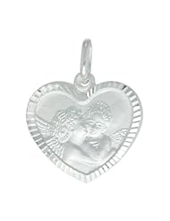 Sterling Silver Kissing Angels Heart Shape Medal Made in Italy, 3/4 x 3/4 inch
