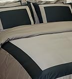 IMAGE OF Homespell (Hotel) 4-pc Duvet Cover Set 100% Egyptian Cotton 300 Thread Count Full/queen Taupe/black (Duvet Cover and White Comforter)