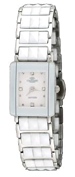 Oniss #ON318-L Women's Classic Silver Trim Rectangular White Ceramic Watch