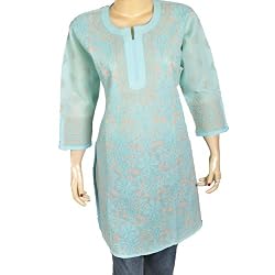 Women's Clothing Top Kurti India Cloth Chikan Embroidery Size L (ctop553)