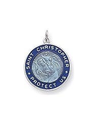 Sterling Silver Enameled Saint Christopher Medal