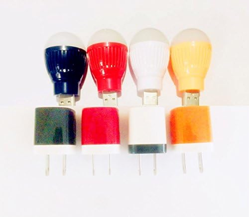 Angietech 4 Pcs Red White Black Orange Usb Led Book Reading Light Bulb for Laptop Pc Notebook + 4 Pcs 5v 1a Colorful USB Home Wall Travel Charger Power Adapter