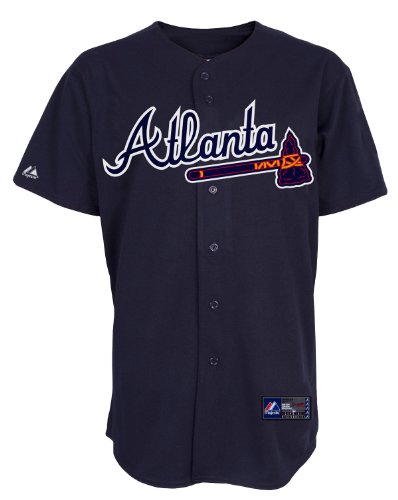 MLB Men's Atlanta Braves Dan Uggla Mar Navy Alternate Short Sleeve 6 Button Synthetic Replica Baseball Jersey Spring 2012  (Mar Navy, XX-Large)