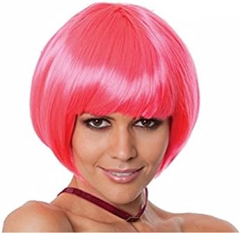 Fashion Kingdom Short Straight Bob Style With Bangs Cosplay Wig for Women (pink)