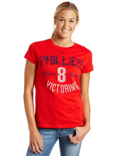 MLB Shane Victorino Philadelphia Phillies Women's Short Sleeve Crew Neck Tee (Athletic Red, Large)