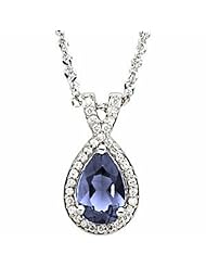 14K White Gold Pear Cut Tanzanite and Diamond Pendant -- LIFETIME WARRANTY
