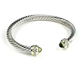 Olive Quartz Silver Cable Bangle