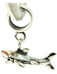 .925 Sterling Silver " Shark Dangle " Charm Bead Compatible with Pandora Chamilia Kay Troll Bracelet