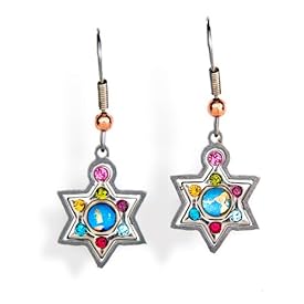 Multicolor Star of David Earrings