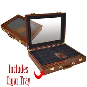 Premium Wood Poker Chip Case With Cigar Tray 240 Capacity (fls)