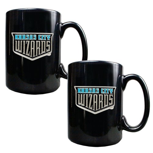 Kansas City Wizards MLS 2pc Black Ceramic Mug Set - Primary Team Logo